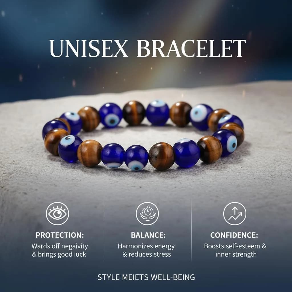 Arihant Gems & Jewels Tiger Eye Evil Eye Healing Bracelet 5 cm (2 inches) | Authentic Gemstone Protection - view 5