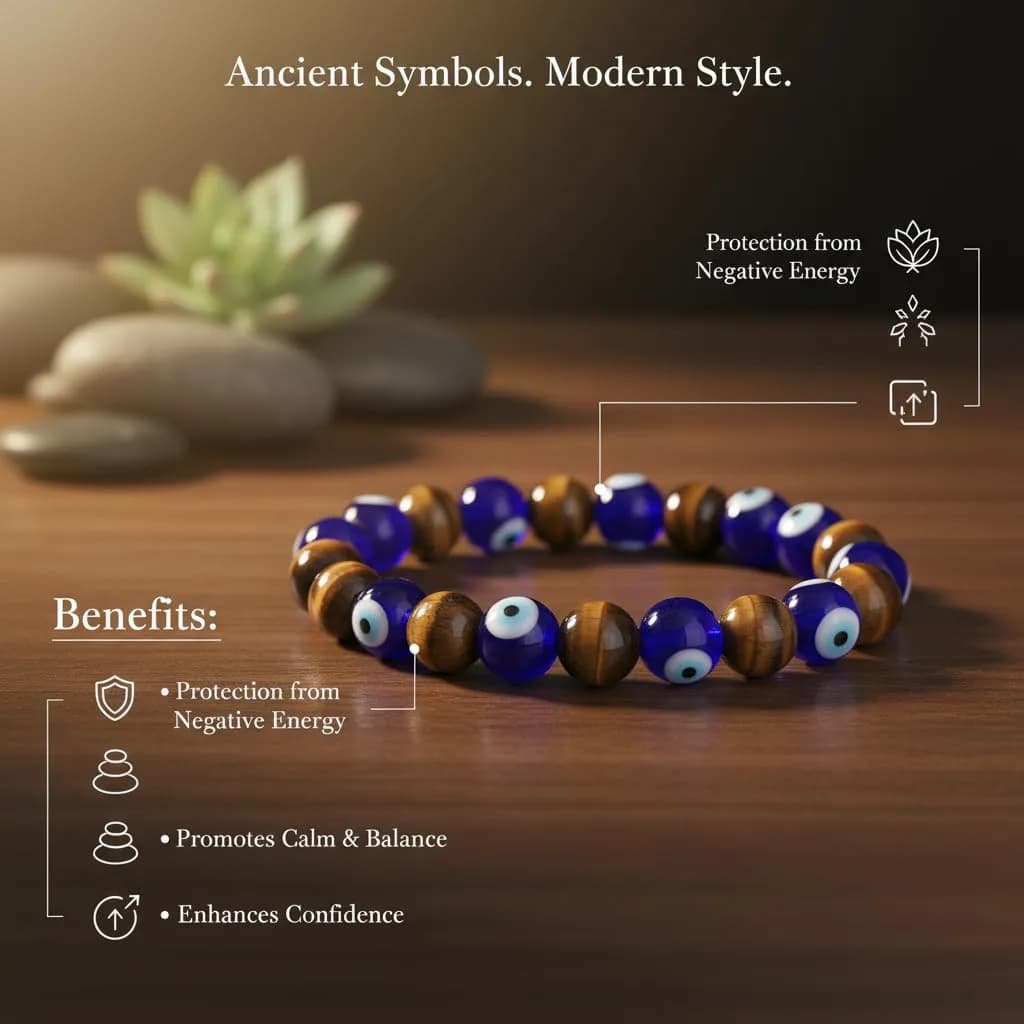 Arihant Gems & Jewels Tiger Eye Evil Eye Healing Bracelet 5 cm (2 inches) | Authentic Gemstone Protection - view 3