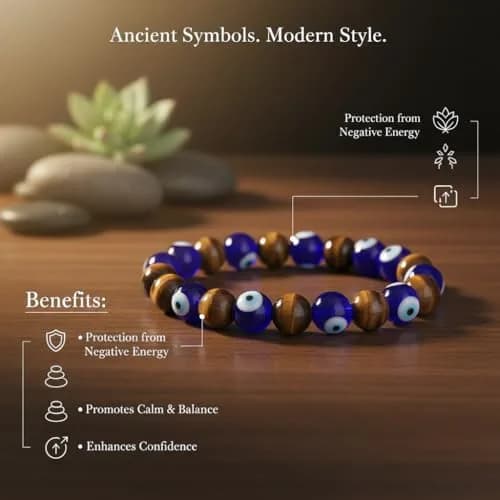 Arihant Gems & Jewels Tiger Eye Evil Eye Healing Bracelet 5 cm (2 inches) | Authentic Gemstone Protection thumbnail 3