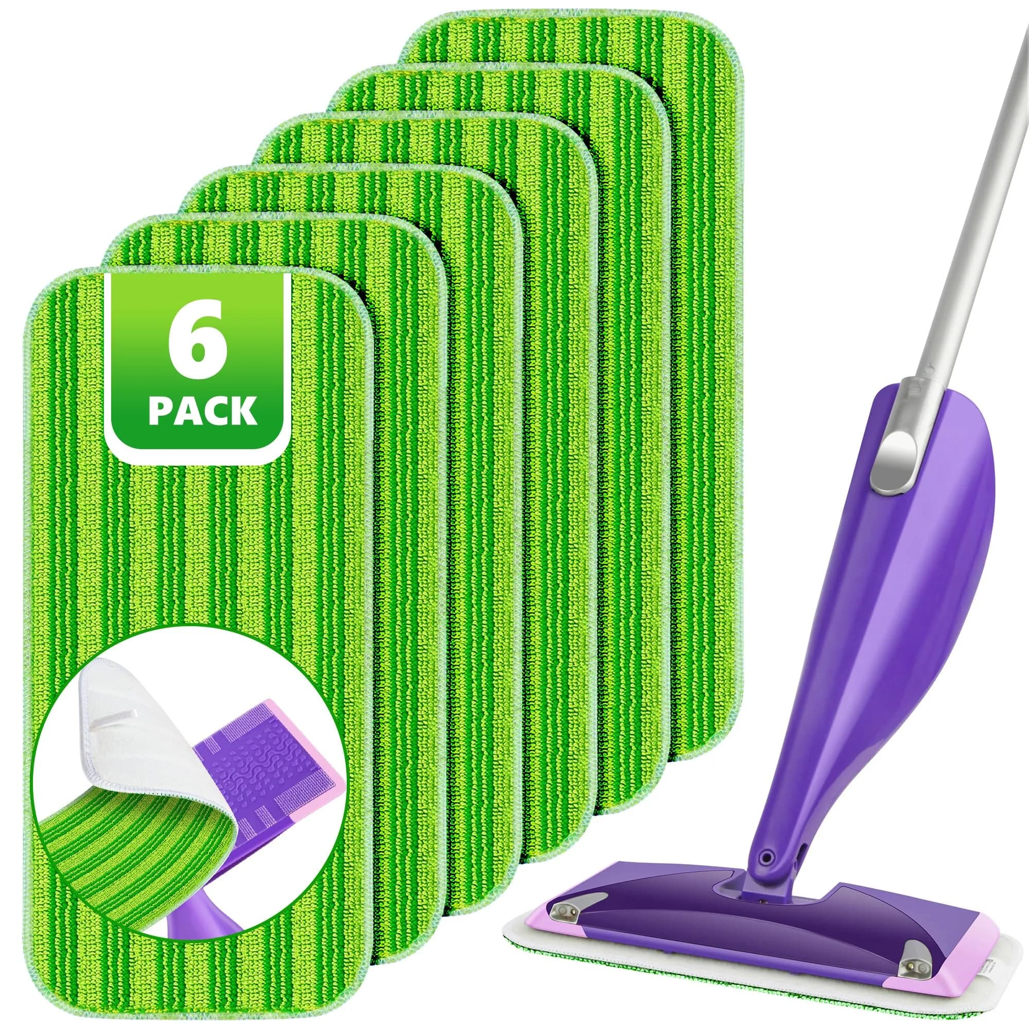 TINA&TONY Reusable Mop Pad for Swiffer WetJet, 6PCS | Microfiber Floor Cleaning Refill — Green