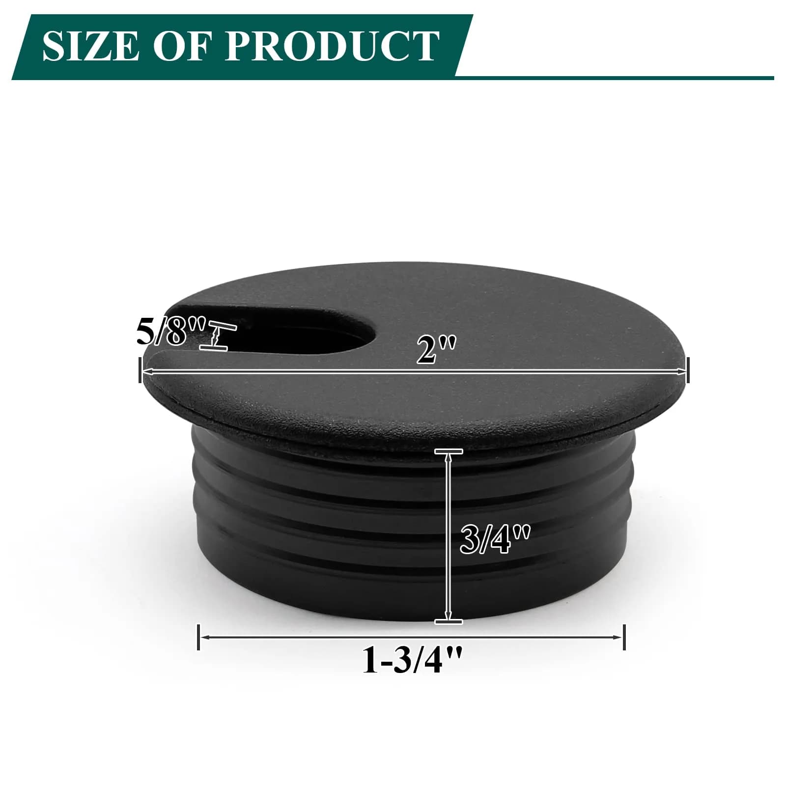 Litoexpe Black Desk Cord Grommet 2 Pcs | 1-1/2 Inch Internal Diameter, 1-3/4 Inch Hole Size - view 2