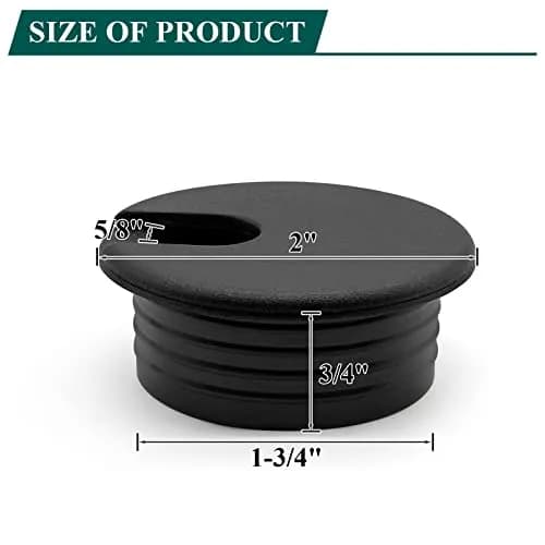 Litoexpe Black Desk Cord Grommet 2 Pcs | 1-1/2 Inch Internal Diameter, 1-3/4 Inch Hole Size thumbnail 2