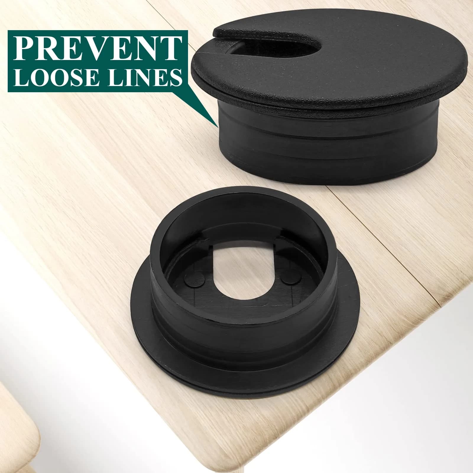 Litoexpe Black Desk Cord Grommet 1-1/2 Inch (38 mm) | Organize Cables for Desks and Work Areas - view 3