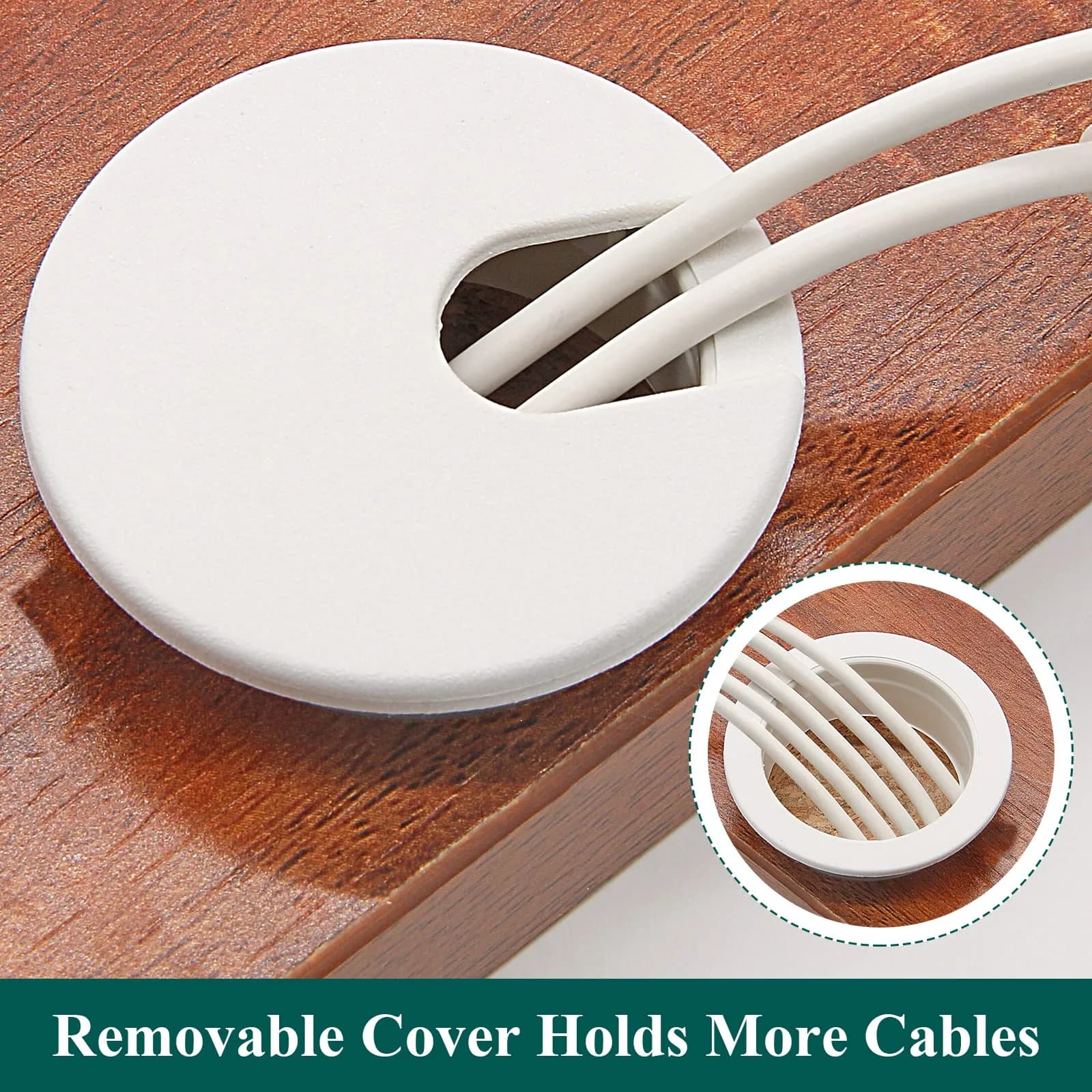 Litoexpe White Desk Cord Grommet 2 Pcs, 1-1/2 Inch Internal Diameter | ABS Plastic Cable Organizer for Desktops - view 4