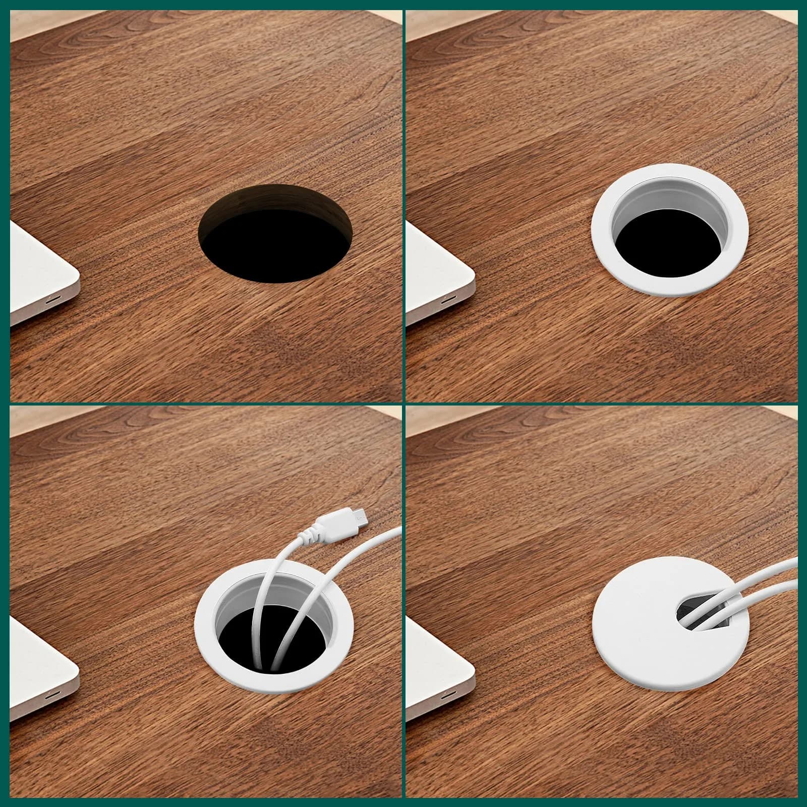 Litoexpe White Desk Cord Grommet 2 Pcs, 1-1/2 Inch Internal Diameter | ABS Plastic Cable Organizer for Desktops - view 5