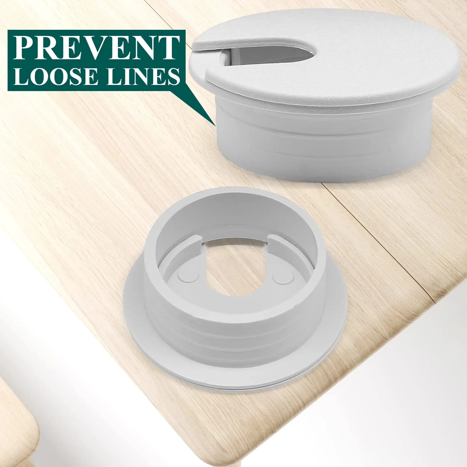Litoexpe White Desk Cord Grommet 2 Pcs, 1-1/2 Inch Internal Diameter | ABS Plastic Cable Organizer for Desktops - view 3