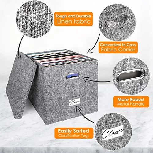 Woodoulogy Vinyl Record Storage Box for 50+ LPs | 12-Inch Record Holder Case with Lid thumbnail 3