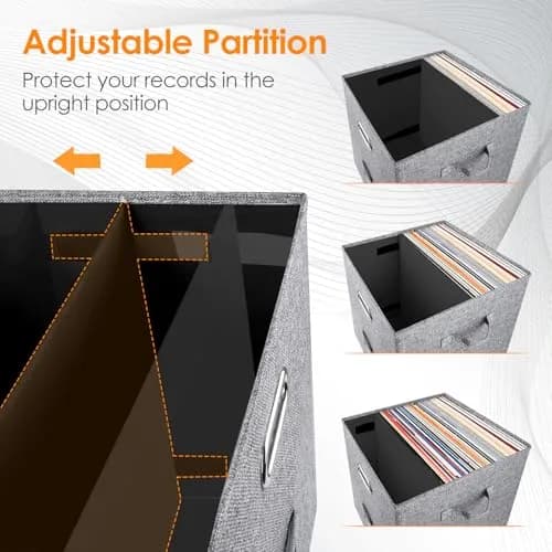 Woodoulogy Vinyl Record Storage Box 13" Cube Grey Linen | Space-Saving, Collapsible, Protects 50+ LPs thumbnail 5