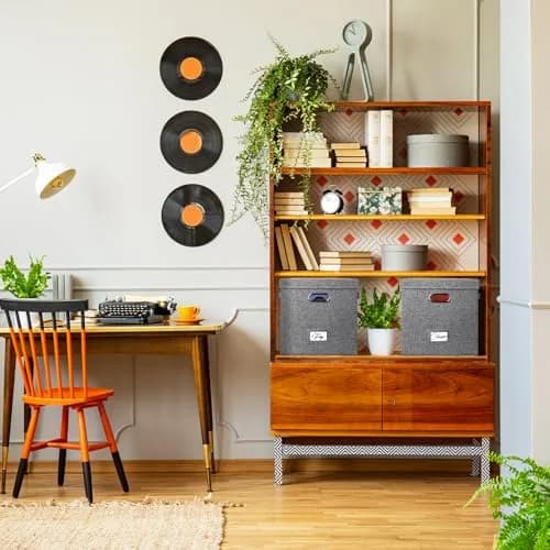 Woodoulogy Vinyl Record Storage Box 13" Cube Grey Linen | Space-Saving, Collapsible, Protects 50+ LPs thumbnail 6