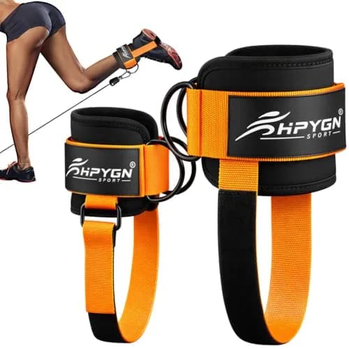 HPYGN Padded Ankle Strap for Cable Machine with Extra Strap & Carabiner, Orange (Pair) | Secure Glute & Leg Workouts thumbnail 1