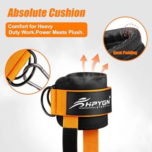 HPYGN Padded Ankle Strap for Cable Machine with Extra Strap & Carabiner, Orange (Pair) | Secure Glute & Leg Workouts thumbnail 6