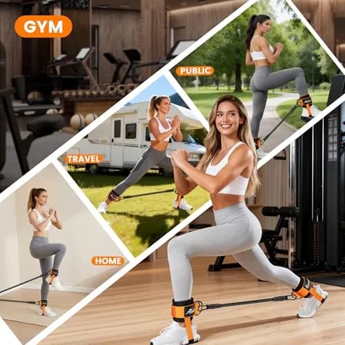 HPYGN Padded Ankle Strap for Cable Machine with Extra Strap & Carabiner, Orange (Pair) | Secure Glute & Leg Workouts thumbnail 8