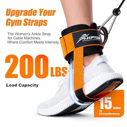 HPYGN Padded Ankle Strap for Cable Machine with Extra Strap & Carabiner, Orange (Pair) | Secure Glute & Leg Workouts thumbnail 2