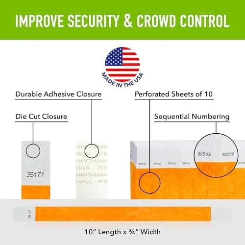 Wristco Neon Orange Tyvek Wristbands 600 Count | Tamper-Proof & Fluorescent for Events thumbnail 2
