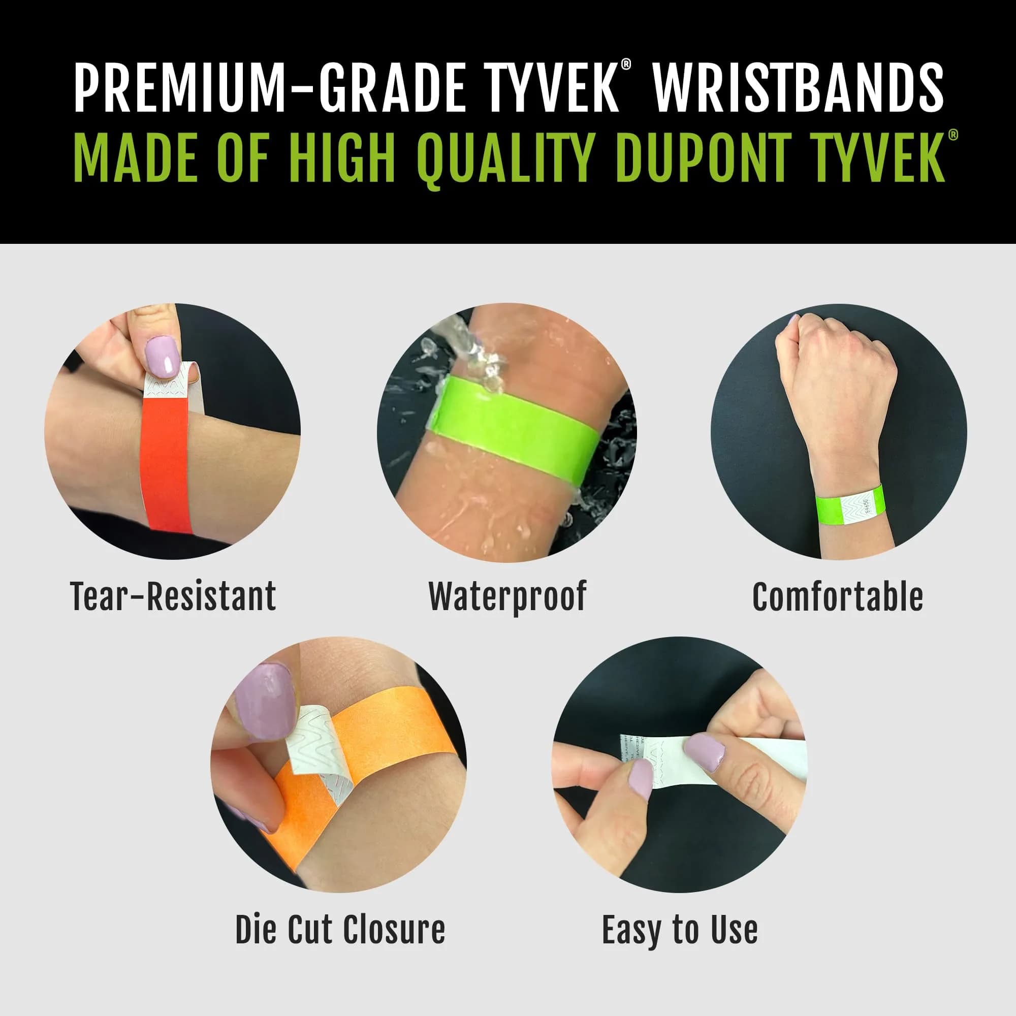 Wristco Neon Orange Tyvek Wristbands for Events (600-Pack) | USA-Sourced Admission ID - view 3