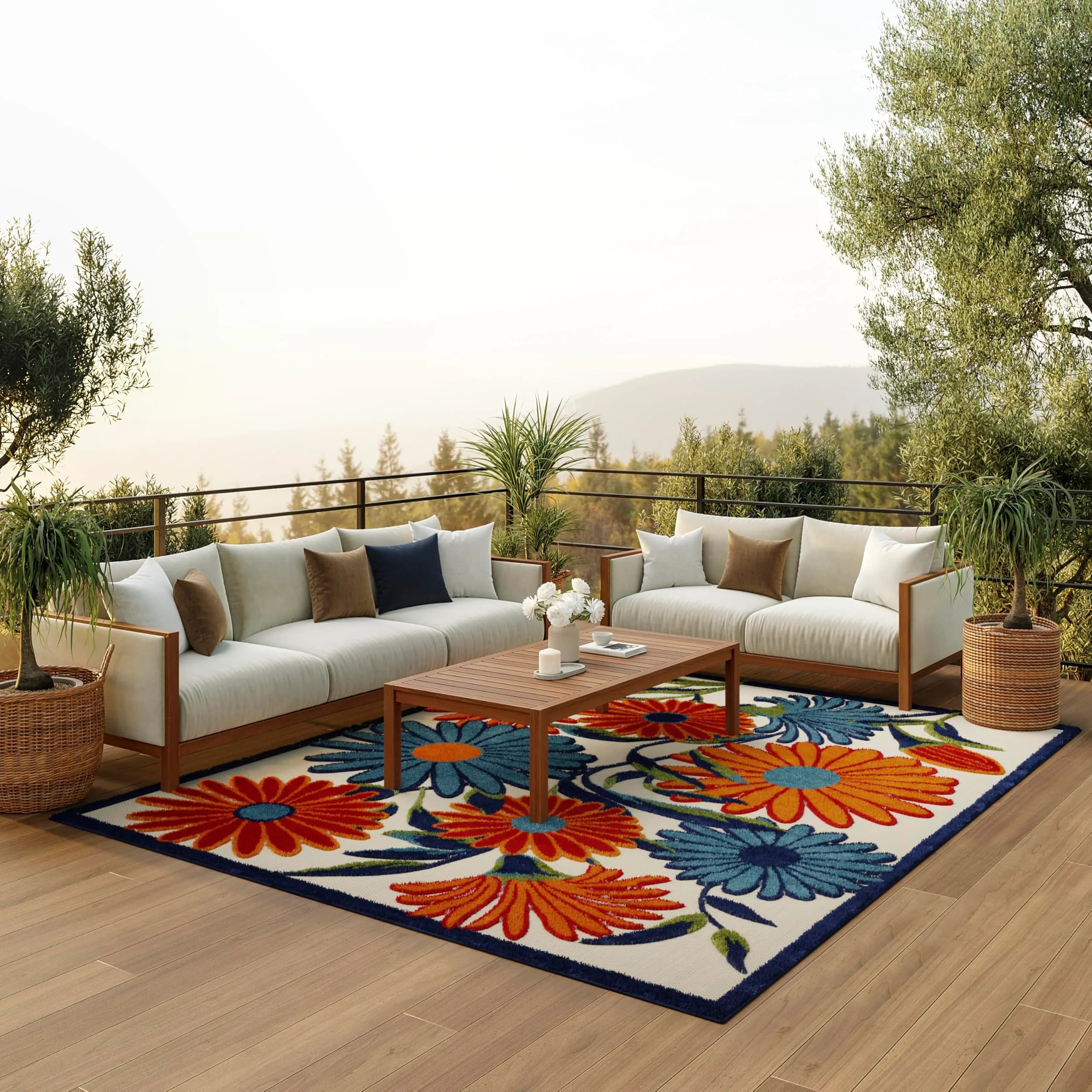 Nourison Rug Aloha Multicolor 9' x 12' | Easy Clean, Non Shedding, Indoor & Outdoor Use