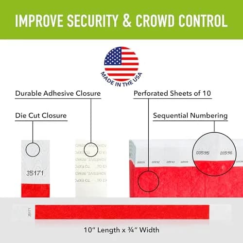 WristCo Neon Red Tyvek Wristbands 600 Count | Tamper-Proof & Fluorescent for Events, Hospitals, Parties thumbnail 2
