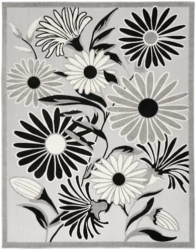Nourison Aloha Black White 9' x 12' Area Rug | Easy Clean, Non Shedding, Indoor & Outdoor Use thumbnail 4