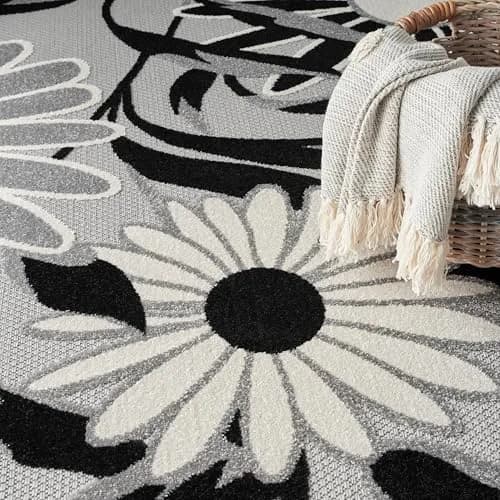 Nourison Aloha Black White 9' x 12' Area Rug | Easy Clean, Non Shedding, Indoor & Outdoor Use thumbnail 6