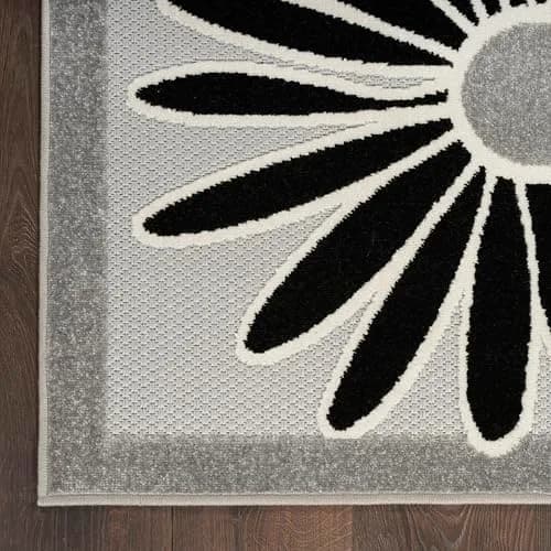 Nourison Aloha Black White 9' x 12' Area Rug | Easy Clean, Non Shedding, Indoor & Outdoor Use thumbnail 7