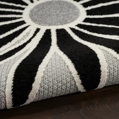 Nourison Aloha Black White 9' x 12' Area Rug | Easy Clean, Non Shedding, Indoor & Outdoor Use thumbnail 9
