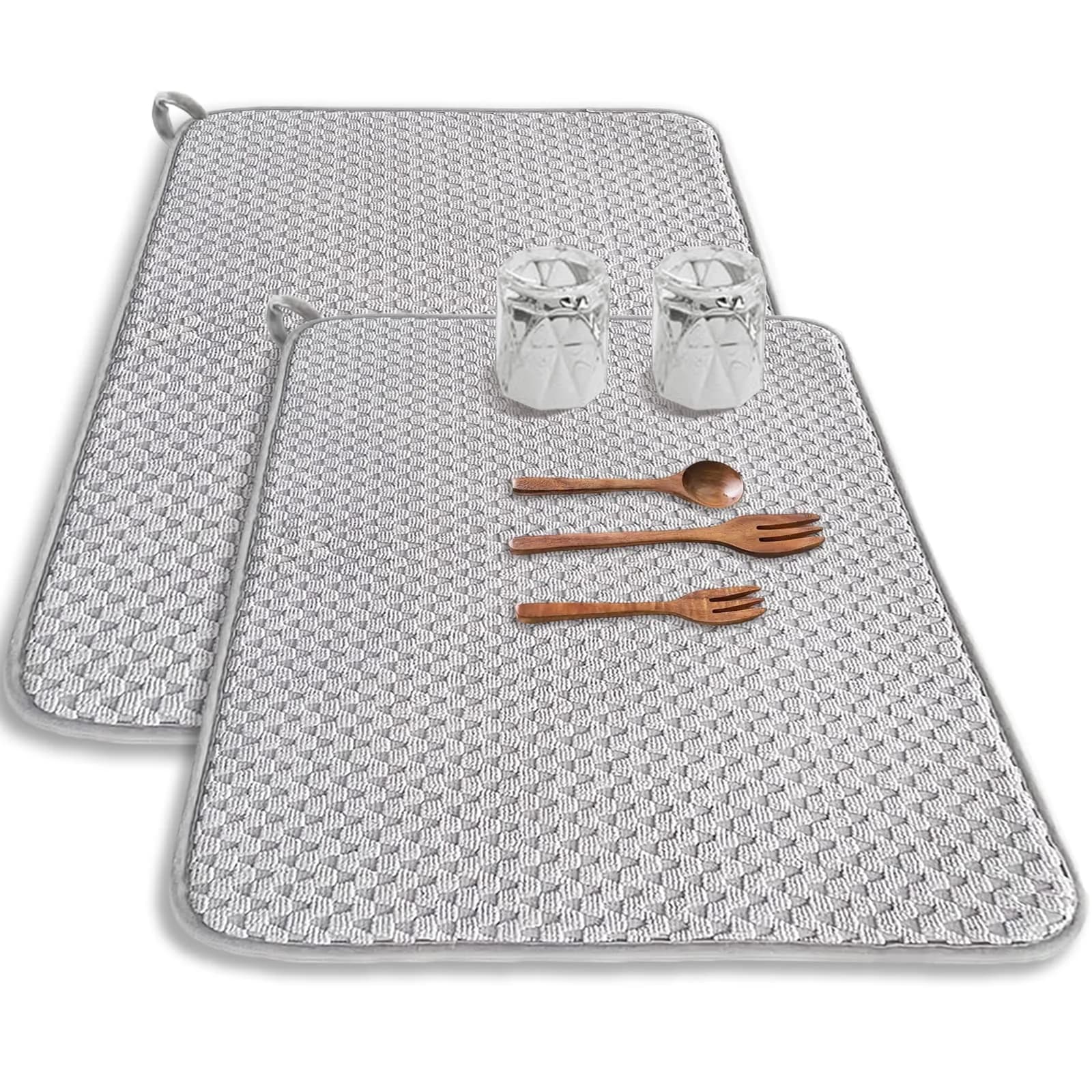 Meirrnyyu 2 Pack Microfiber Dish Drying Mat 24x17 inch | Absorbent Kitchen Counter Pad for Countertops & Sinks