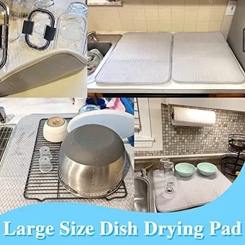 Meirrnyyu 2 Pack Microfiber Dish Drying Mat 24x17 inch | Absorbent Kitchen Counter Pad for Countertops & Sinks thumbnail 5