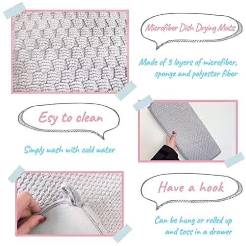 Meirrnyyu 2 Pack Microfiber Dish Drying Mat 24x17 inch | Absorbent Kitchen Counter Pad for Countertops & Sinks thumbnail 3