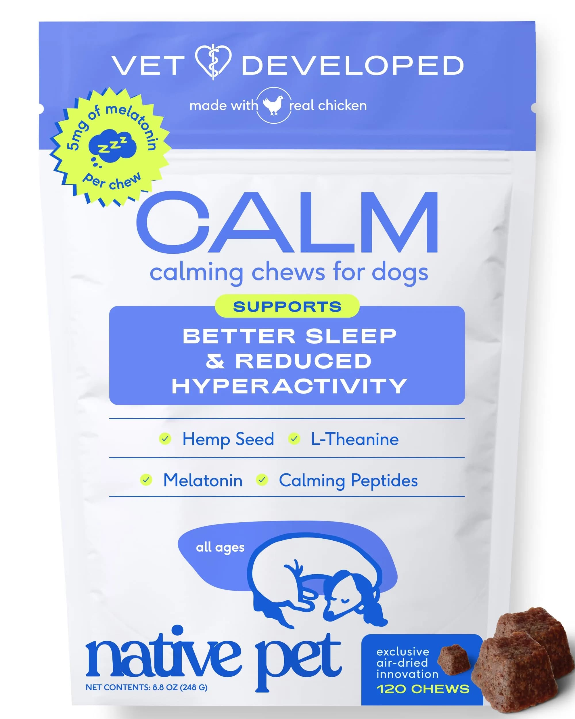 Native Pet Calming Chews for Dogs - Air-Dried 120 Chews | Supports Emotional Balance & Reduces Hyperactivity