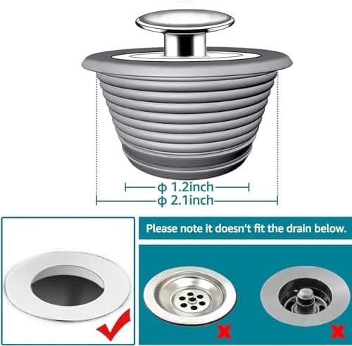 VIPMORE Universal Bathtub Drain Stopper, Sink & Tub Stopper, Bathroom Drain Plug 5.1cm (2 inch) | Watertight Seal for Drains 2.8cm-5.1cm thumbnail 7