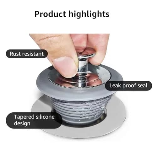 VIPMORE Universal Bathtub Drain Stopper, Sink & Tub Stopper, Bathroom Drain Plug 5.1cm (2 inch) | Watertight Seal for Drains 2.8cm-5.1cm thumbnail 8