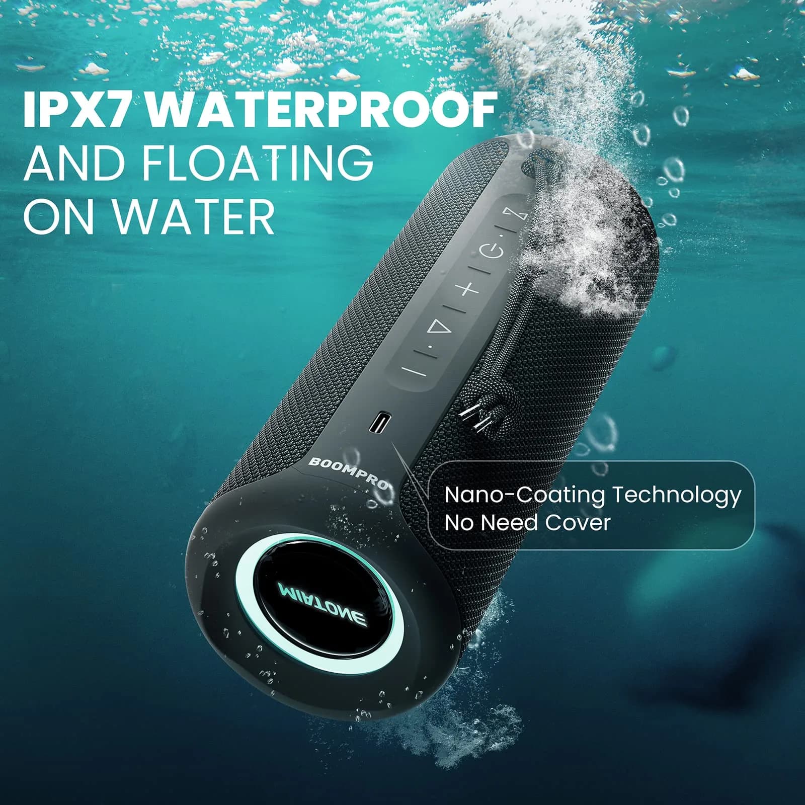MIATONE 36W Portable Bluetooth Speaker with Stereo Sound & 24H Playtime | IPX7 Waterproof, USB-C Outdoor Speaker (Black) - view 6
