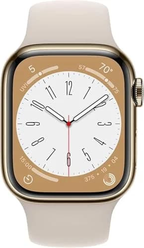 Apple Watch Series 8 (GPS + Cellular, 41MM) Gold Stainless Steel Case with Starlight Sport Band - S/M | Advanced Health & Safety Features thumbnail 4