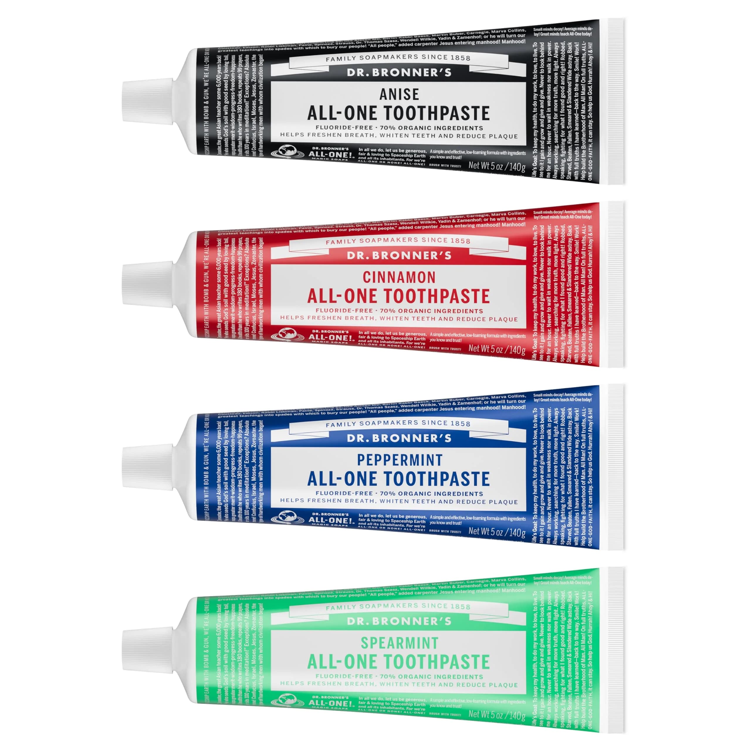 Dr. Bronner's All-One Toothpaste Variety Pack 20oz (5oz Each) | USA Import, Fluoride-Free, Organic, Vegan - main product image