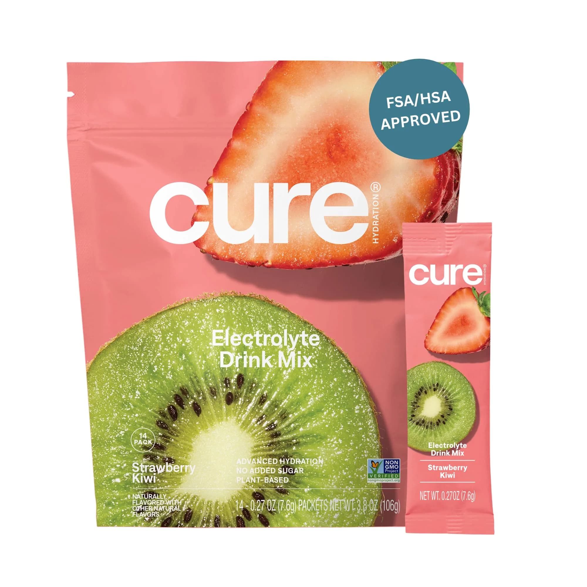 Cure Hydration Strawberry Kiwi Electrolyte Powder Drink Mix | Plant-Based Hydration Boost (14 Packets) - main product image