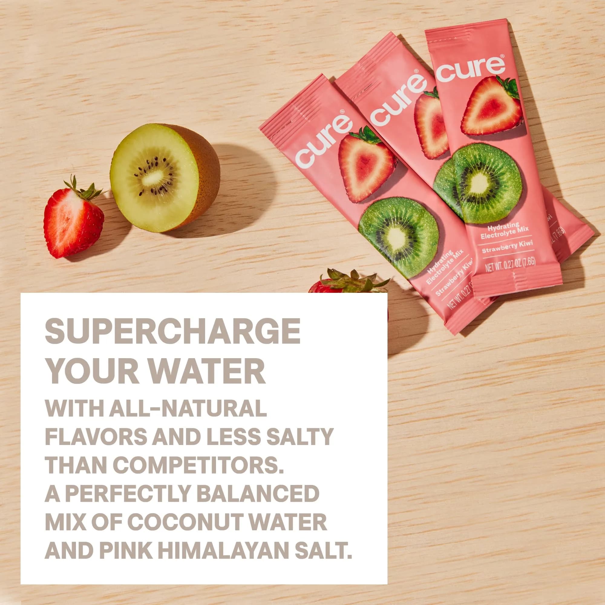 Cure Hydration Strawberry Kiwi Electrolyte Powder Drink Mix | Plant-Based Hydration Boost (14 Packets) - view 5