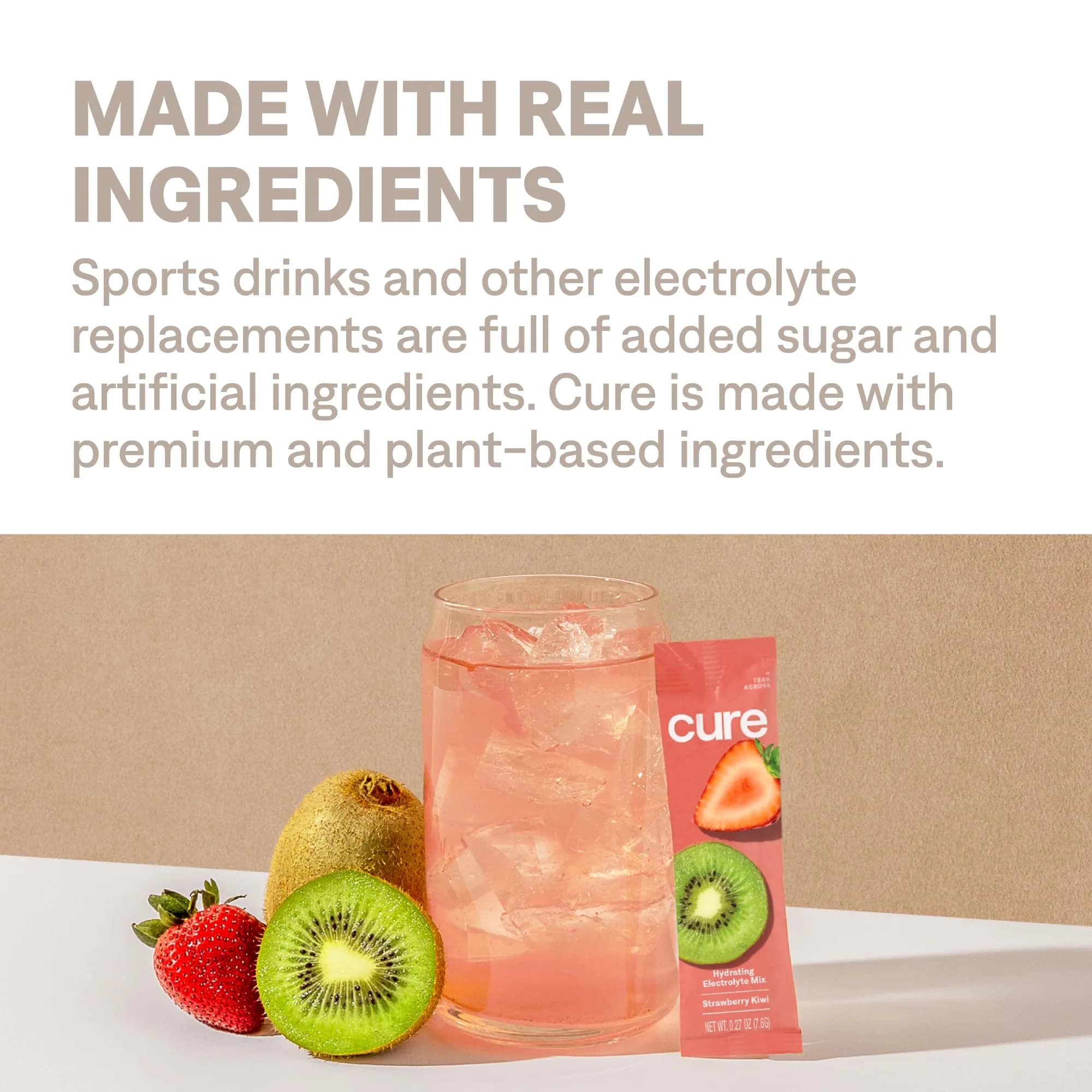 Cure Hydration Strawberry Kiwi Electrolyte Powder Drink Mix | Plant-Based Hydration Boost (14 Packets) - view 7