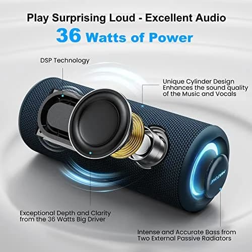 MIATONE 36W Portable Bluetooth Speaker | Stereo Sound, 24H Playtime, IPX7 Waterproof (Blue) thumbnail 2