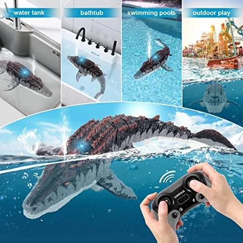fromeasy RC Mosasaurus Dinosaur Toy Water Control | Water Spray & Light Fun (100-120 chars) thumbnail 2