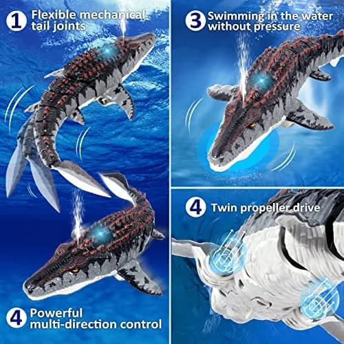 fromeasy RC Mosasaurus Dinosaur Toy Water Control | Water Spray & Light Fun (100-120 chars) thumbnail 3