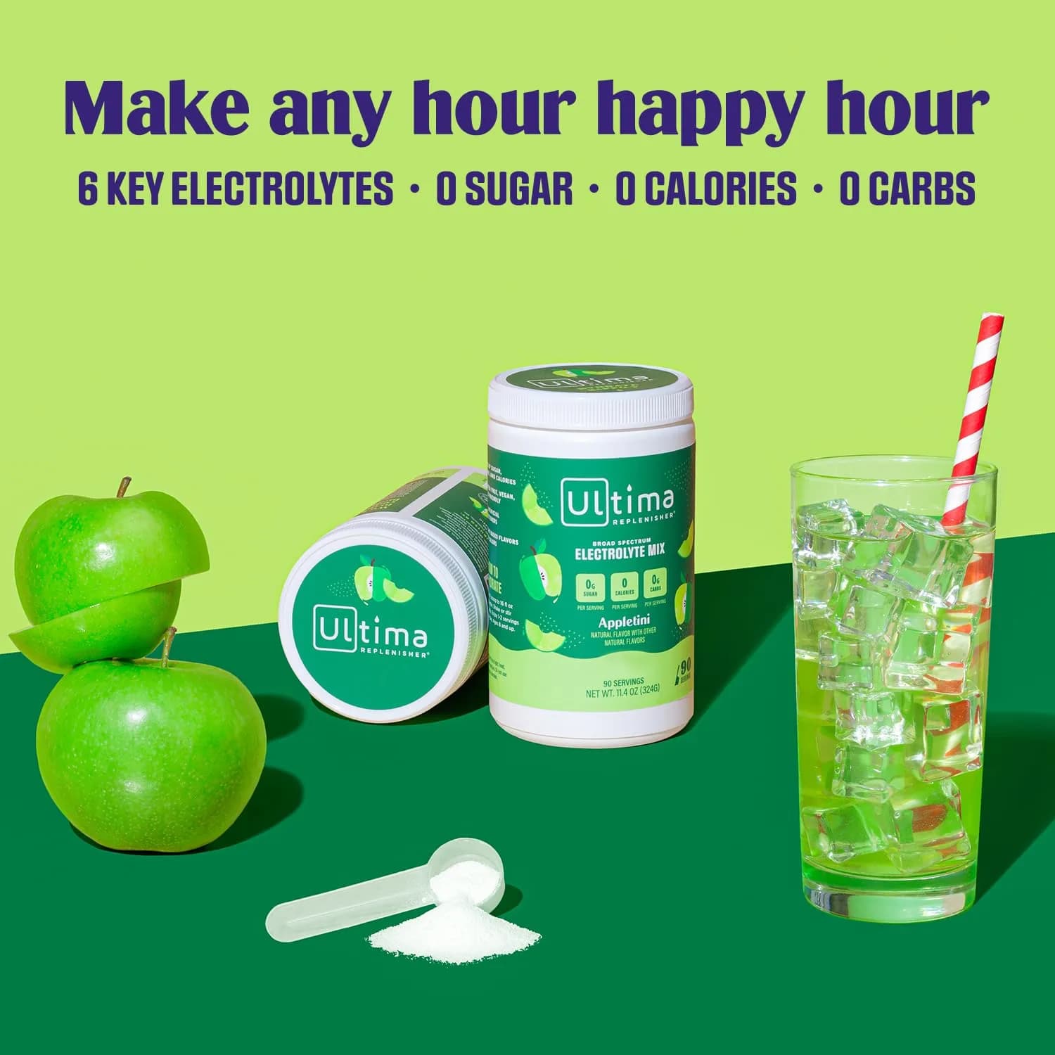 Ultima Replenisher Electrolyte Powder Drink Mix Sugar Free Appletini, 90 Servings | Hydration with 6 Key Electrolytes & Trace Minerals - view 2