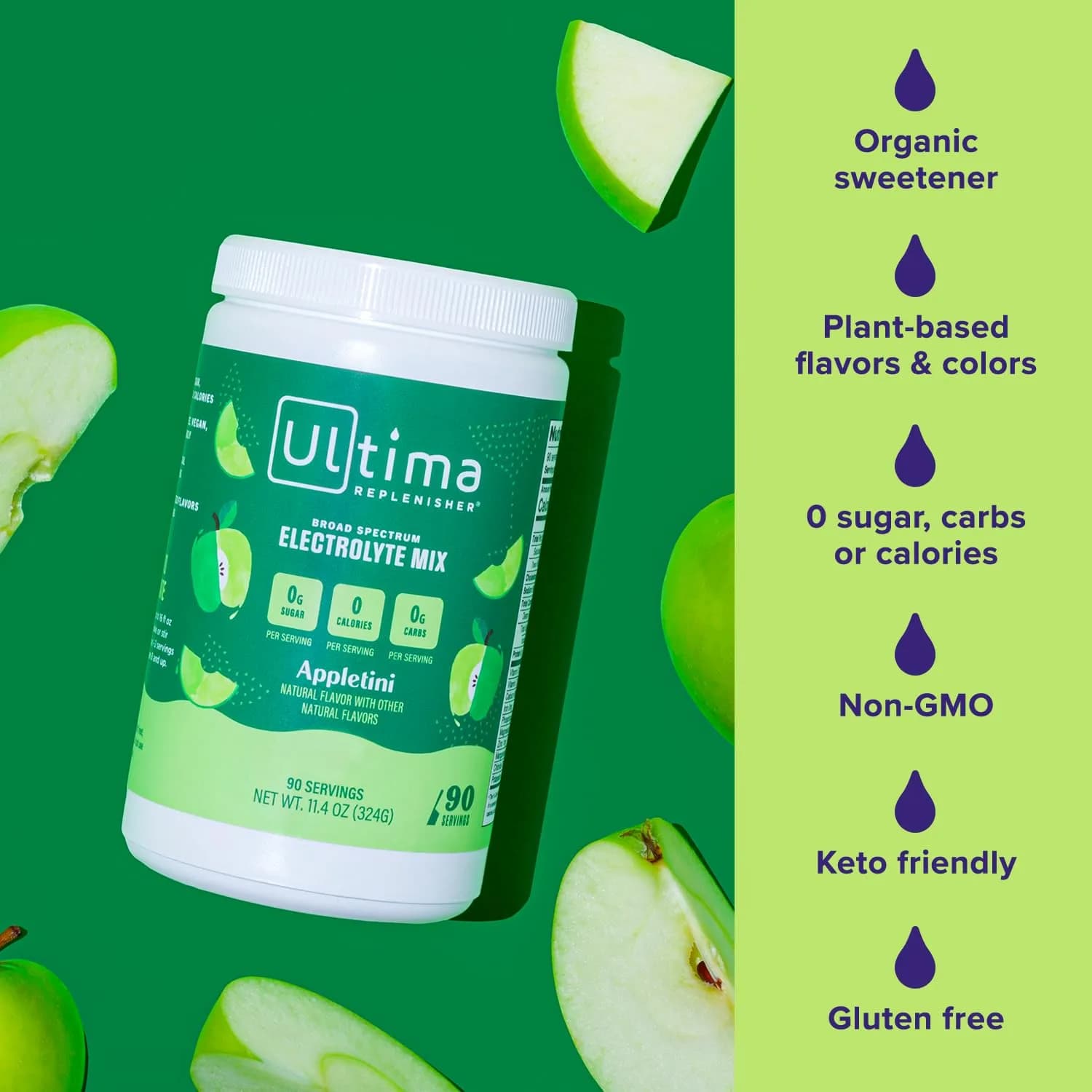 Ultima Replenisher Electrolyte Powder Drink Mix Sugar Free Appletini, 90 Servings | Hydration with 6 Key Electrolytes & Trace Minerals - view 4