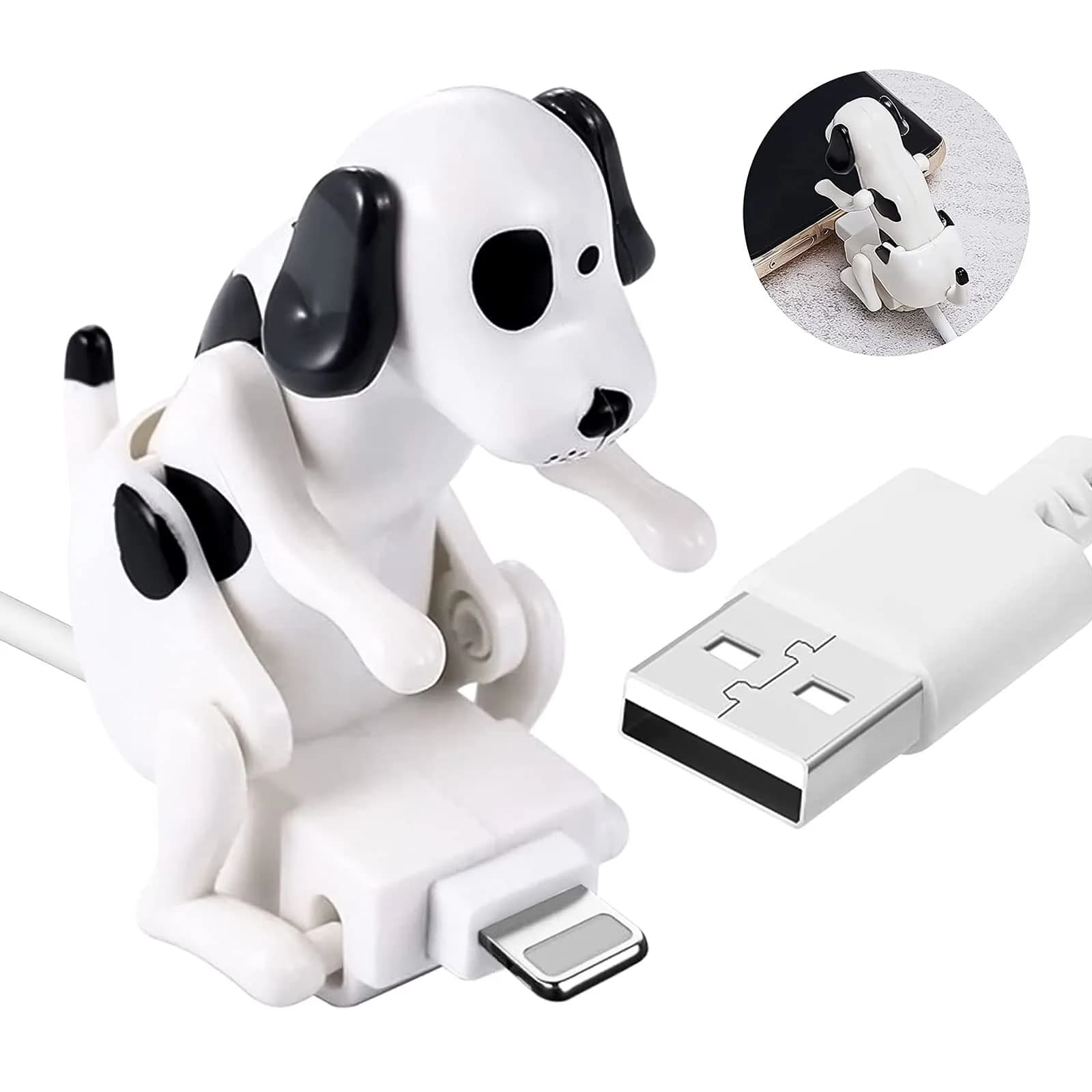 Fourmor Funny Dog Fast Charger Cable - Portable Stray Dog Toy Smartphone USB Charging Cable for iPhone Type-C Various Models Phones — White / IOS