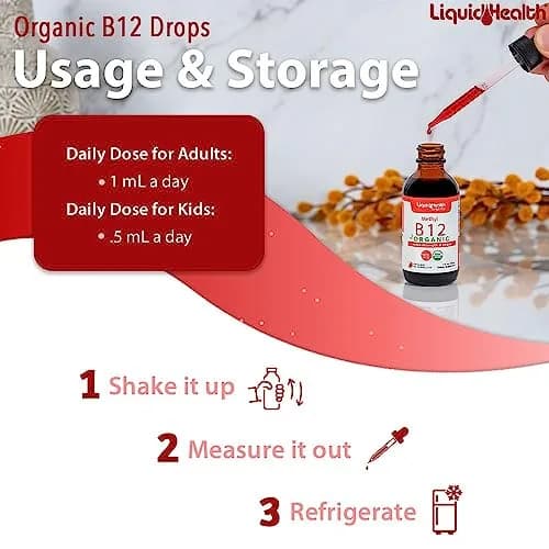LIQUIDHEALTH USDA Organic Methyl B12 Liquid Drops 2 Fl Oz (60ml) | Boost Energy & Memory thumbnail 4