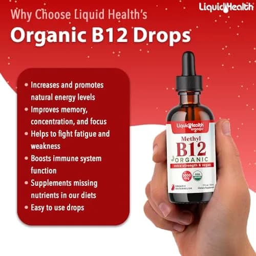 LIQUIDHEALTH USDA Organic Methyl B12 Liquid Drops 2 Fl Oz (60ml) | Boost Energy & Memory thumbnail 3