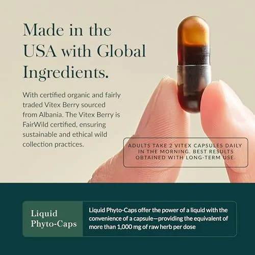 Gaia Herbs Vitex Berry Liquid Herbal Supplement 1000 mg Vegan Phyto-Caps | Supports Hormone Balance for Women thumbnail 4