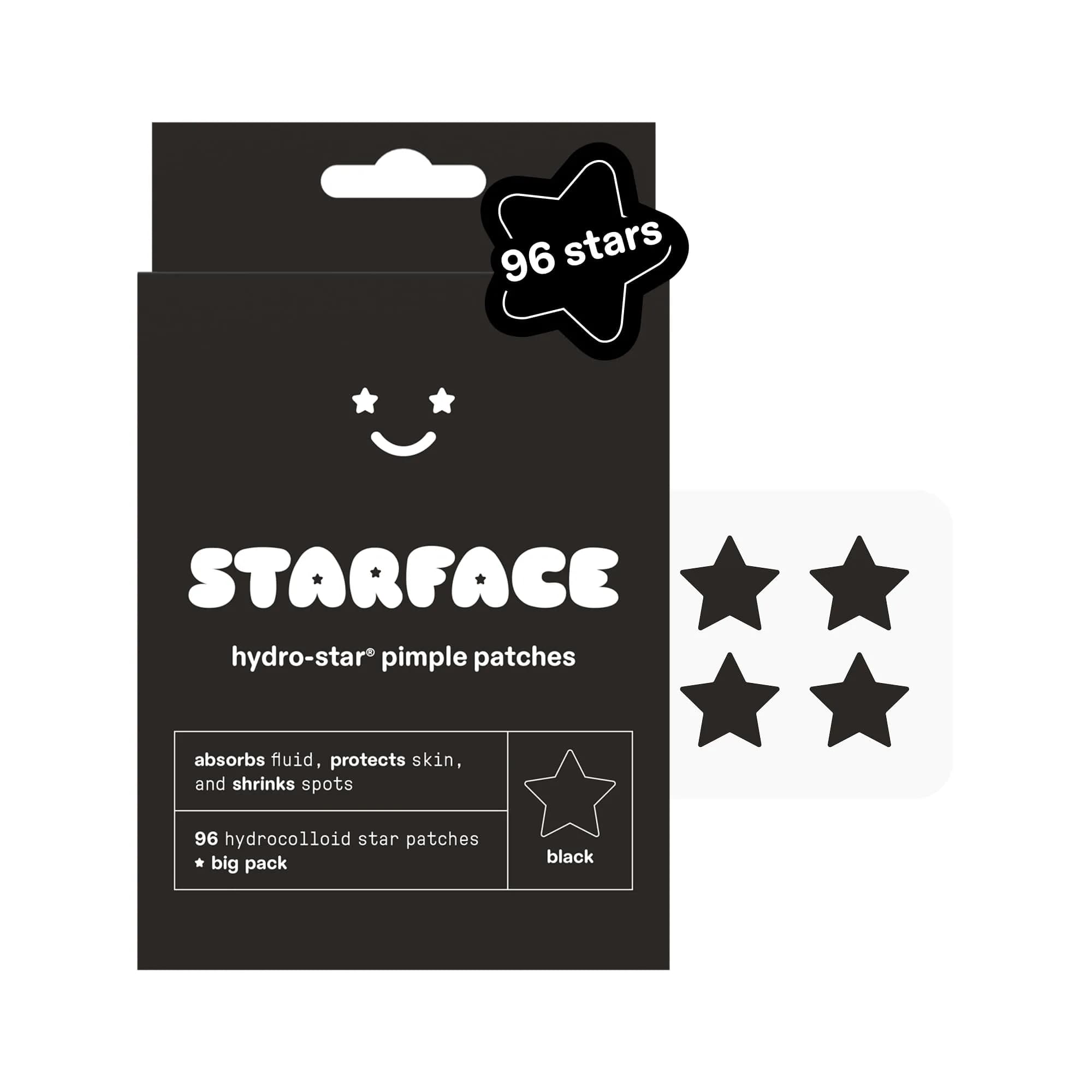 Starface Hydro-Star® Black Hydrocolloid Star-Shaped Pimple Patch, 96 ct | Fun, Protective & Suitable for Sensitive Skin