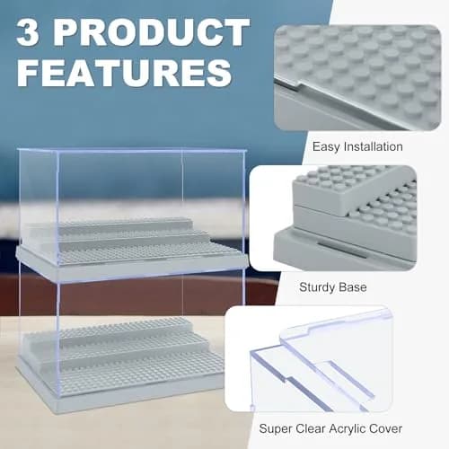 Pokiiulk 2 Pack Display Enclosure for Minifigures 25.4cm (10in) | Acrylic Storage with 3 Movable Steps for Kids & Adults thumbnail 3