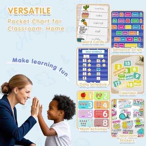 ALSLEA Standard Pocket Chart with Zipper Storage Bag 71cm x 71cm (28"x28") | Teacher Essential for Classroom Learning thumbnail 8