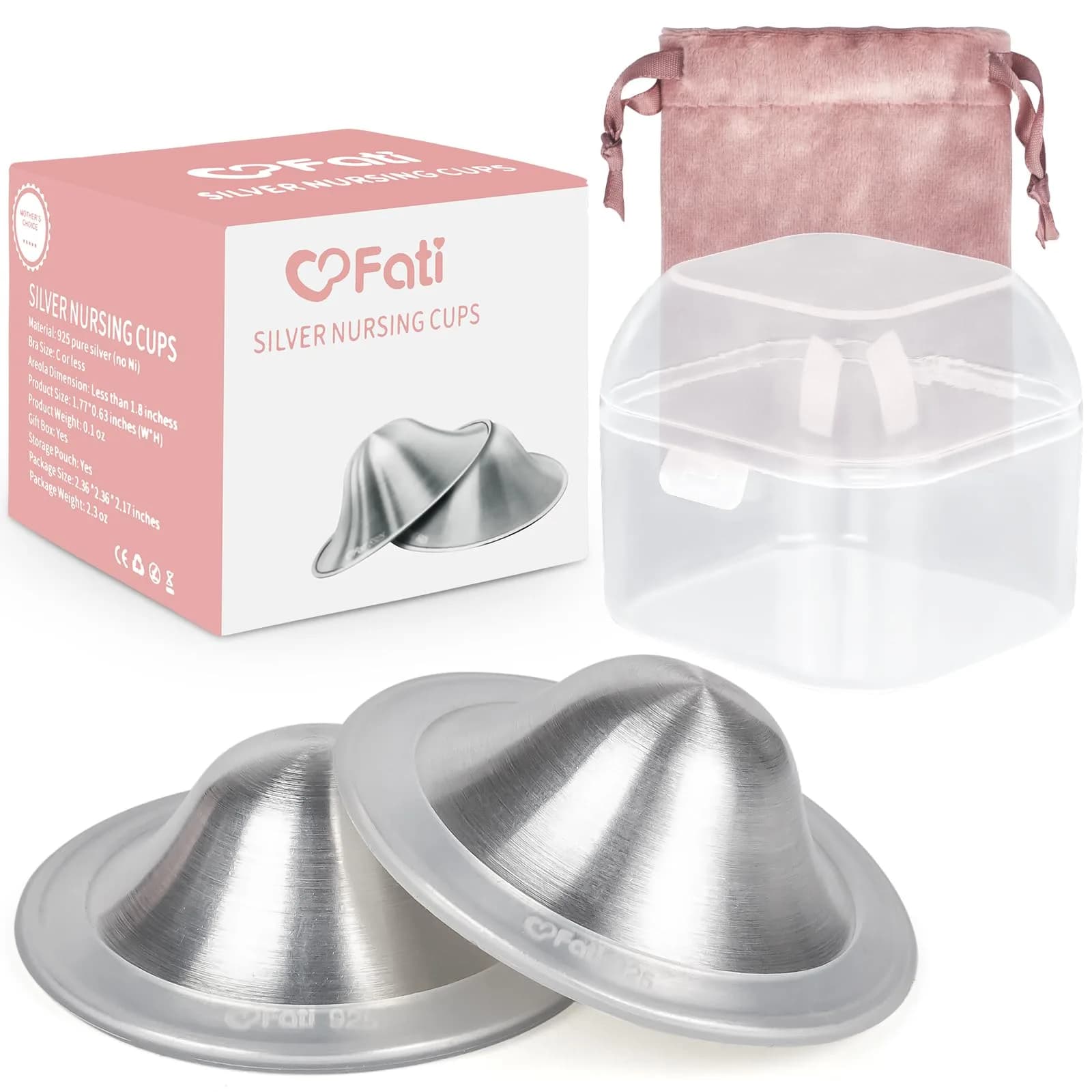 FATI Silver Nursing Cups 2-Pack | 925 Sterling Silver Nipple Shields for Sore Nipple Relief - main product image